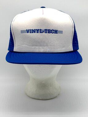 Vintage Vinyl-Tech Mesh Trucker Snapback Hat Blue White Promo GUC